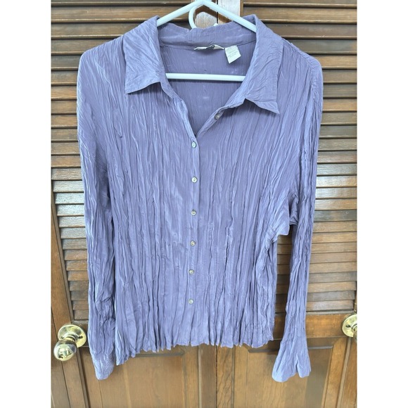 J.Jill Creped Button-Front Women's 100% Silk Shirt Blouse Lilac Size L - Picture 1 of 4